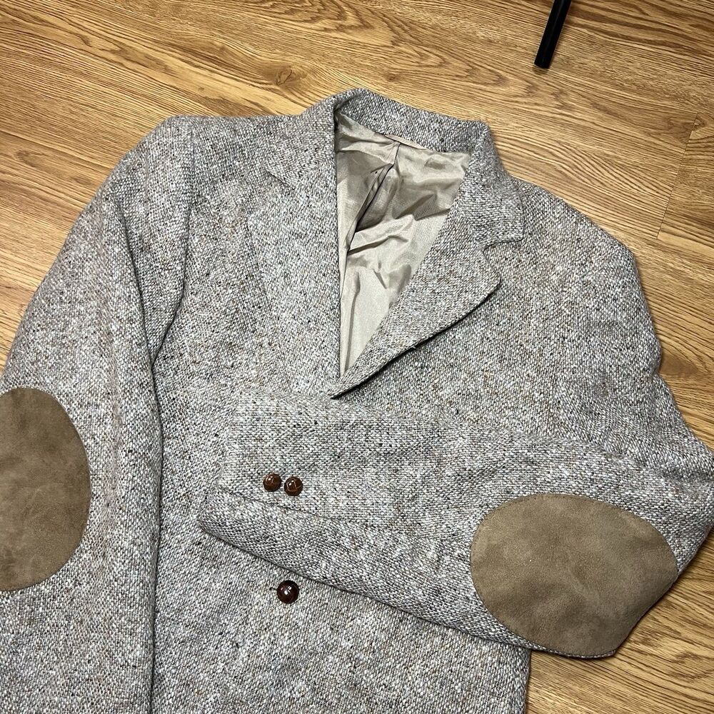 Vtg 60s Academy Award Clothes Mens 40L Wool Tweed Blazer Jacket Elbow Patches